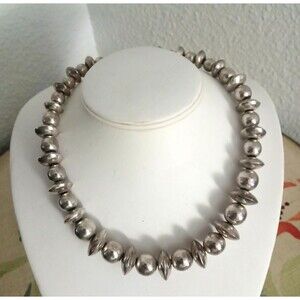 Vintage TA-86 Mexico 925 Sterling Silver Large Bench Bead Necklace 20" Long